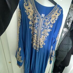 Blue Embroidered Kaftan with Gold Detailing